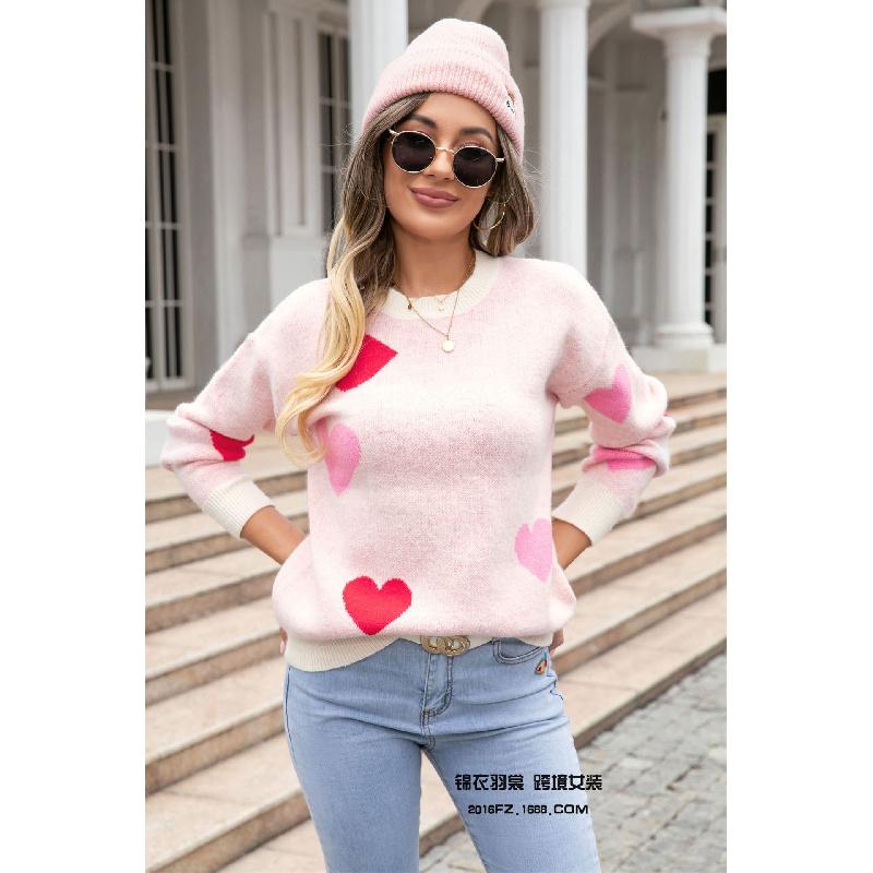 2026 Spring New Arrival Valentine s Day Heart Pattern Sweater Round Neck Knitted Pullover Sweater for Women S белый