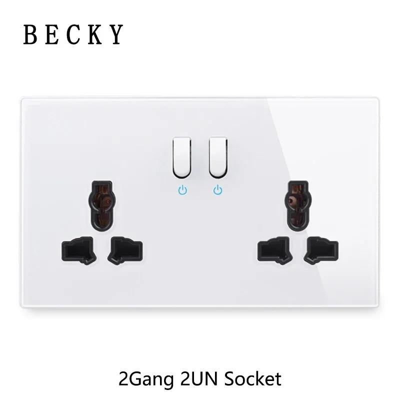 146 Piano Key Reset Switch Tempered Glass Panel 2Gang UN Multifunctional 3-hole Combination Office Hotel Home Villa Decoration