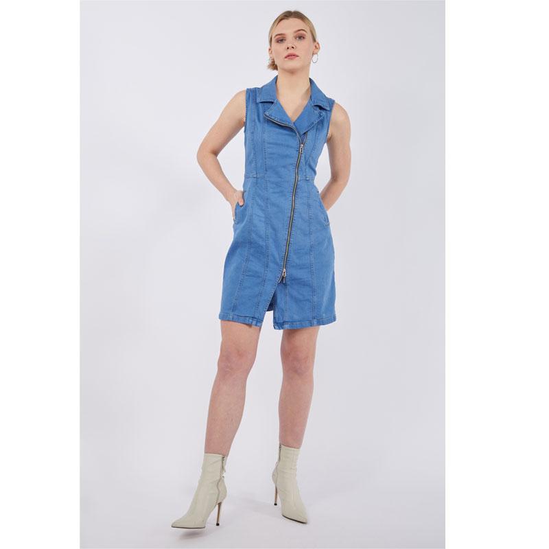 

Женское приталенное платье на молнии синего цвета XS синий