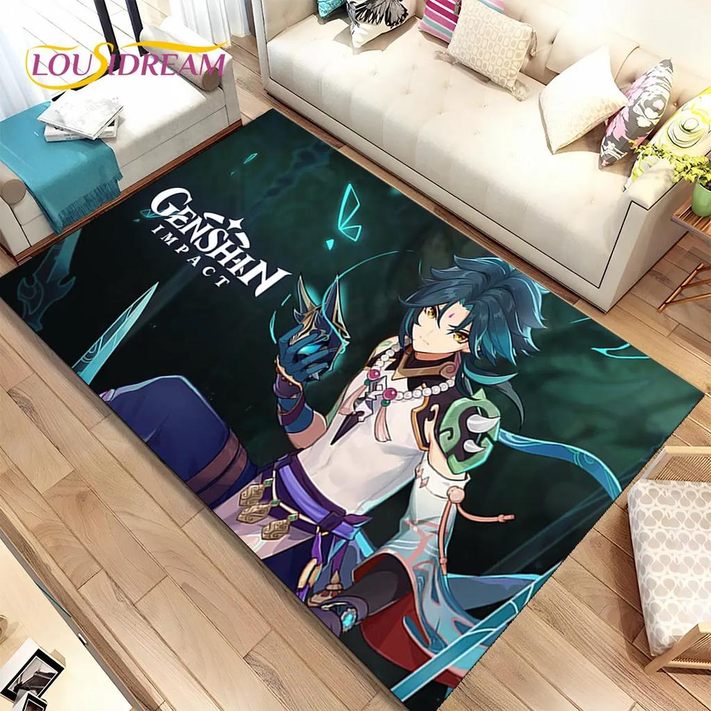 Alfombra de área de juego de dibujos animados de Genshin Impact, Alfombra para el hogar, sala de estar, dormitorio, sofá, felpudo, decoración de cocina, alfombra de piso antideslizante para niños