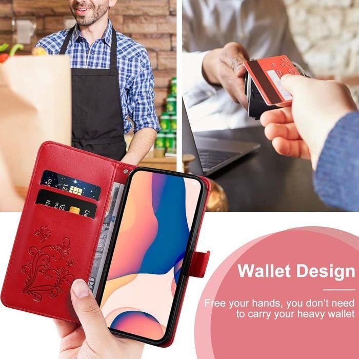 Coque de protection - Samsung - Galaxy A13 5G - Cuir Synthétique Rouge - Motif Papillon - Élégant Chic