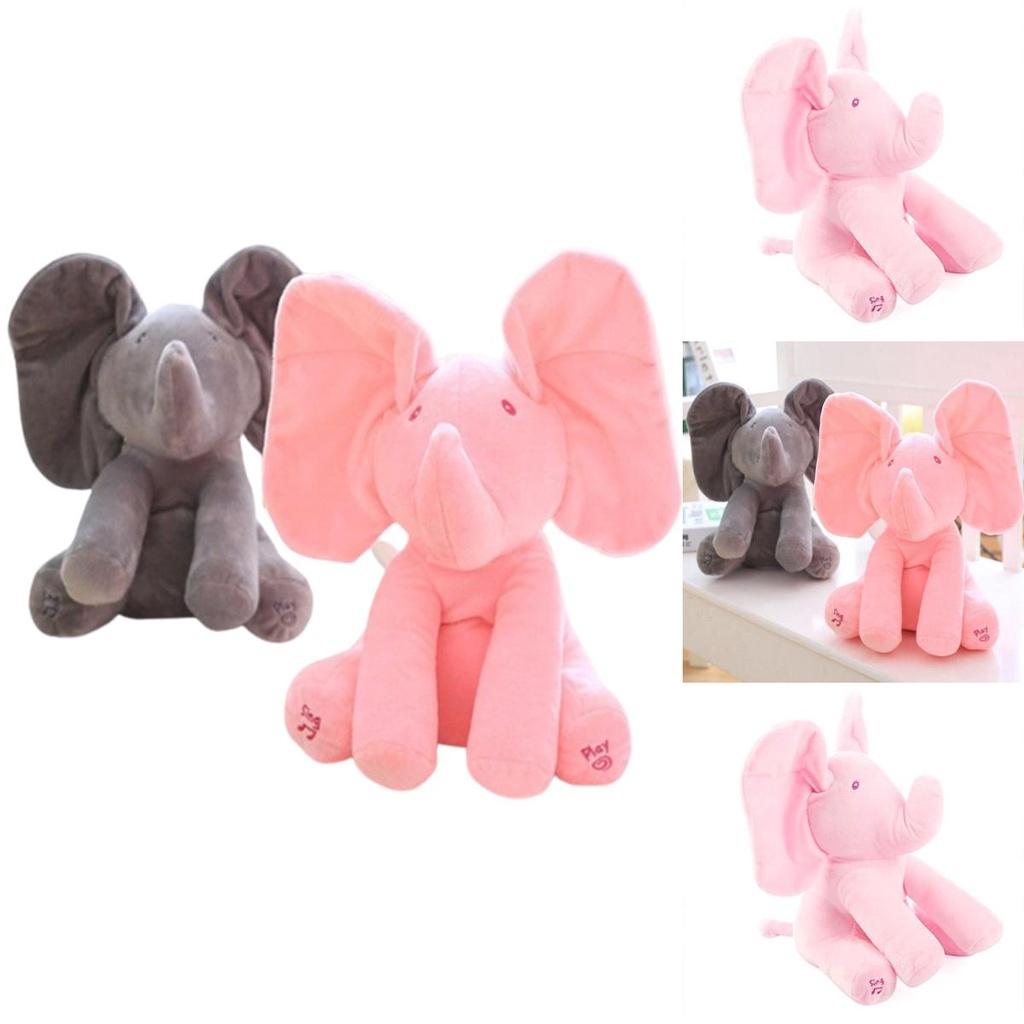 Gray Peek-a-boo Musical Plush Elephant Toy Soft Adorable And Perfect For Toddlers