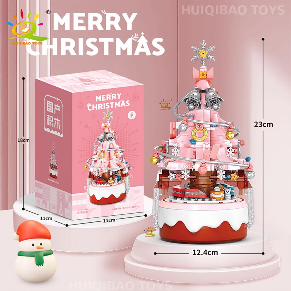 Children Mini Christmas Tree Santa Claus Music Box Model Micro Bricks Building Block DIY Bricks Toys for Adult Gift