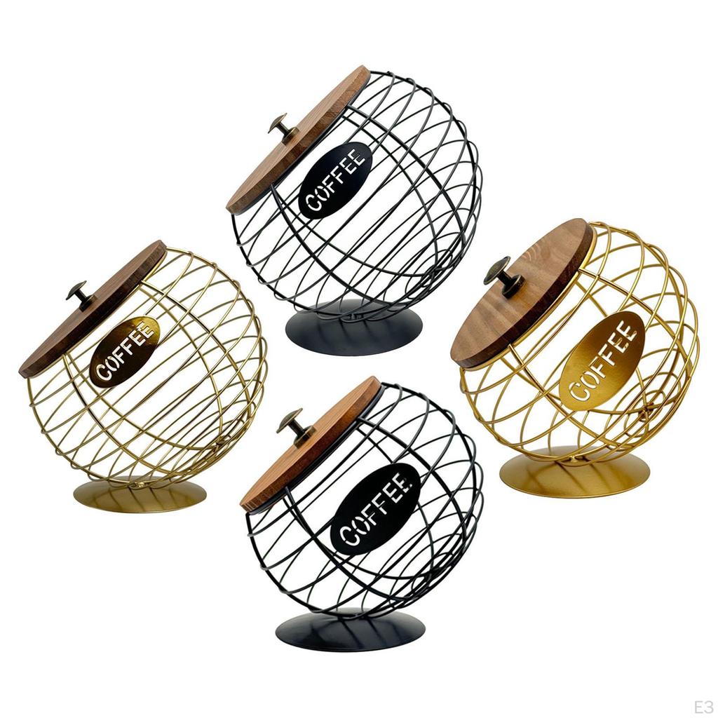 Coffee Capsule Holder Pod Container Decorative Basket Iron Wood Elegant