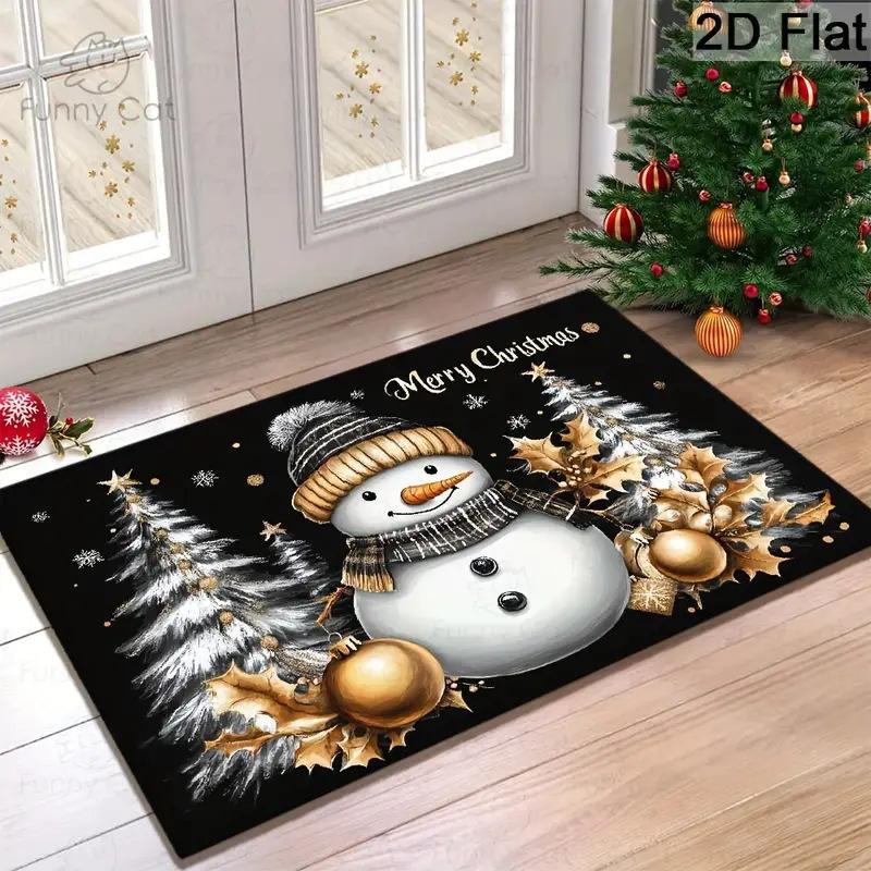 VIKAMA New 2025 Christmas Decorative Doormat American Vintage Entryway Rug Non-Slip Kitchen Porch Mat Home Decor