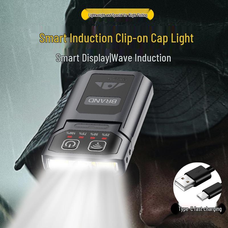 Foldable Induction Hat Clip Light for Night Fishing - Ultra-Long Battery Life, Strong Head-Mounted Beam