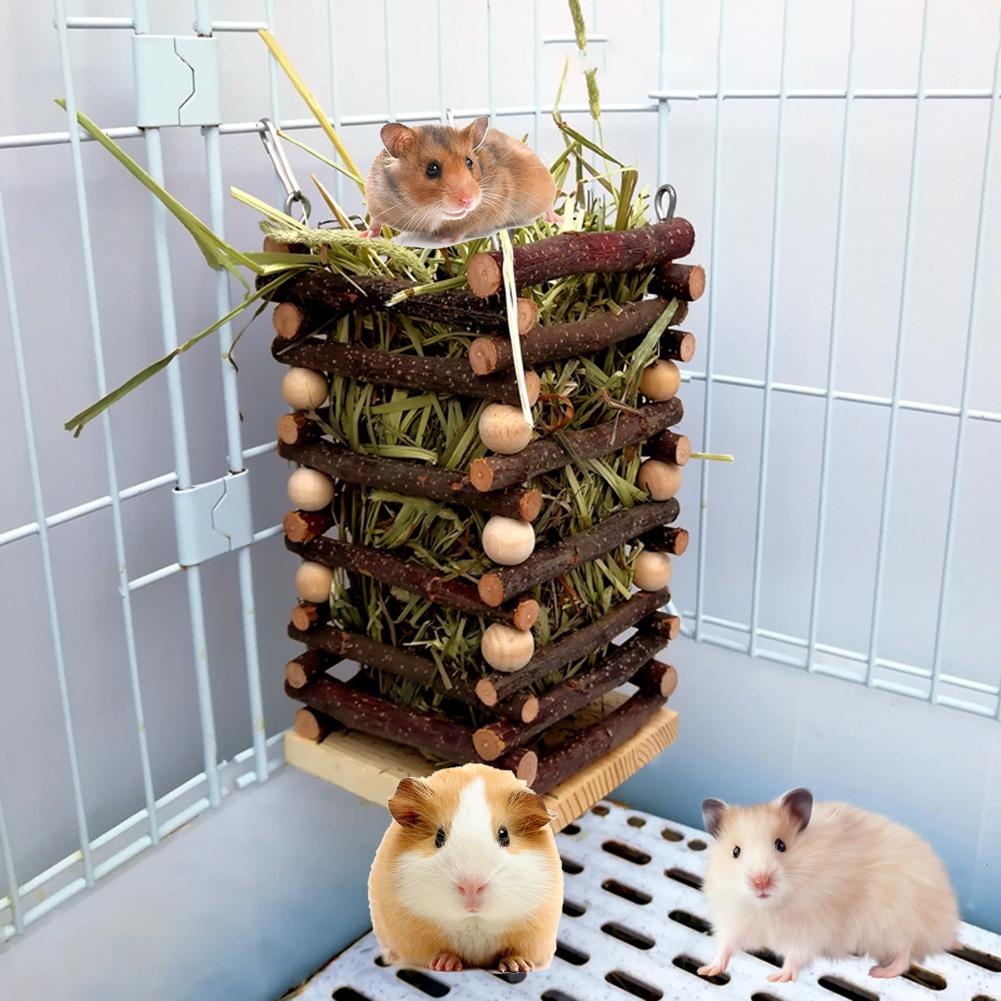 Wooden Hay Rack Bite-resistant Hanging Grass Frame Feeder Pet Supplies For Chinchilla Guinea Pig Rabbit