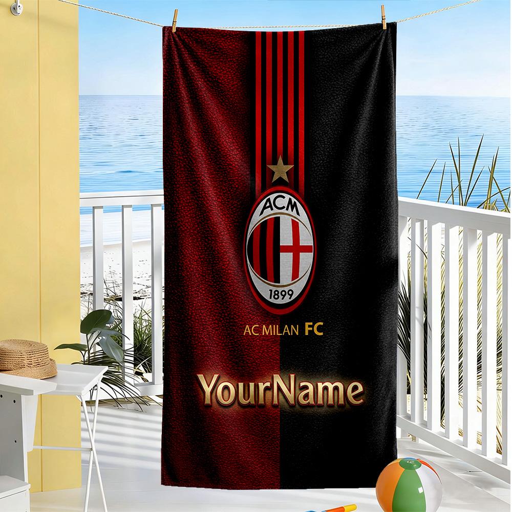 Ac Milan Personalized Text Beach Towel Super Soft Microfiber Quickdry Fabric Suitable for Sports Travel Swimming Yoga Bathroom Beach And Pool
