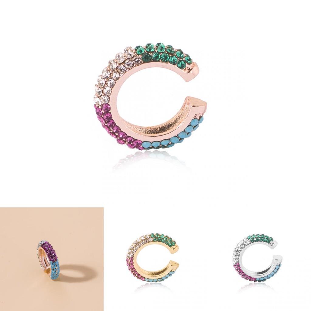 Fashionable European Style Rhinestone Ear Clips Colorful Alloy Ear Jewelry