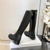 Cowhide Version of the New Autumn and Winter Side Zipper High Boots, Thin Knight Boots, Women's Flat Thick Heels But Knee Boots