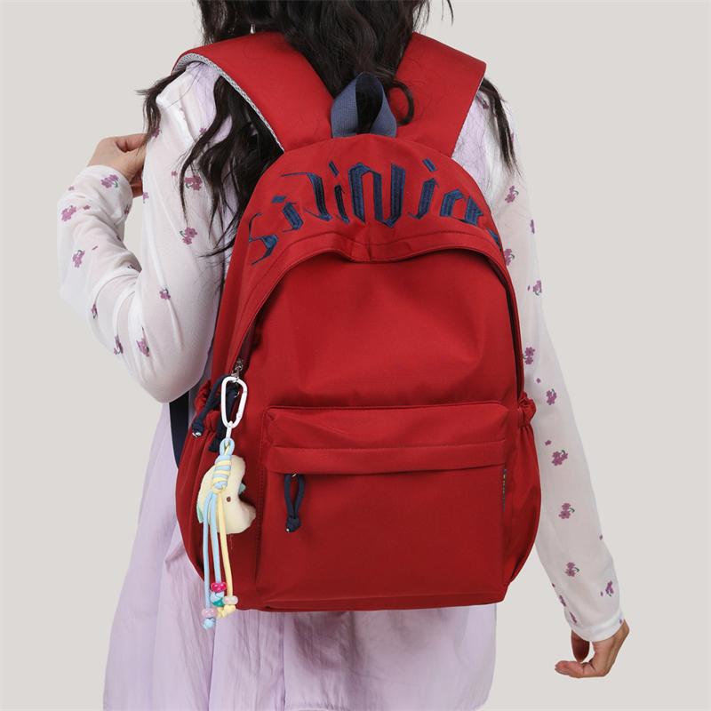 Letter Student Schoolbag Unisex Campus Backpack Large Capacity Solid Color Backpack