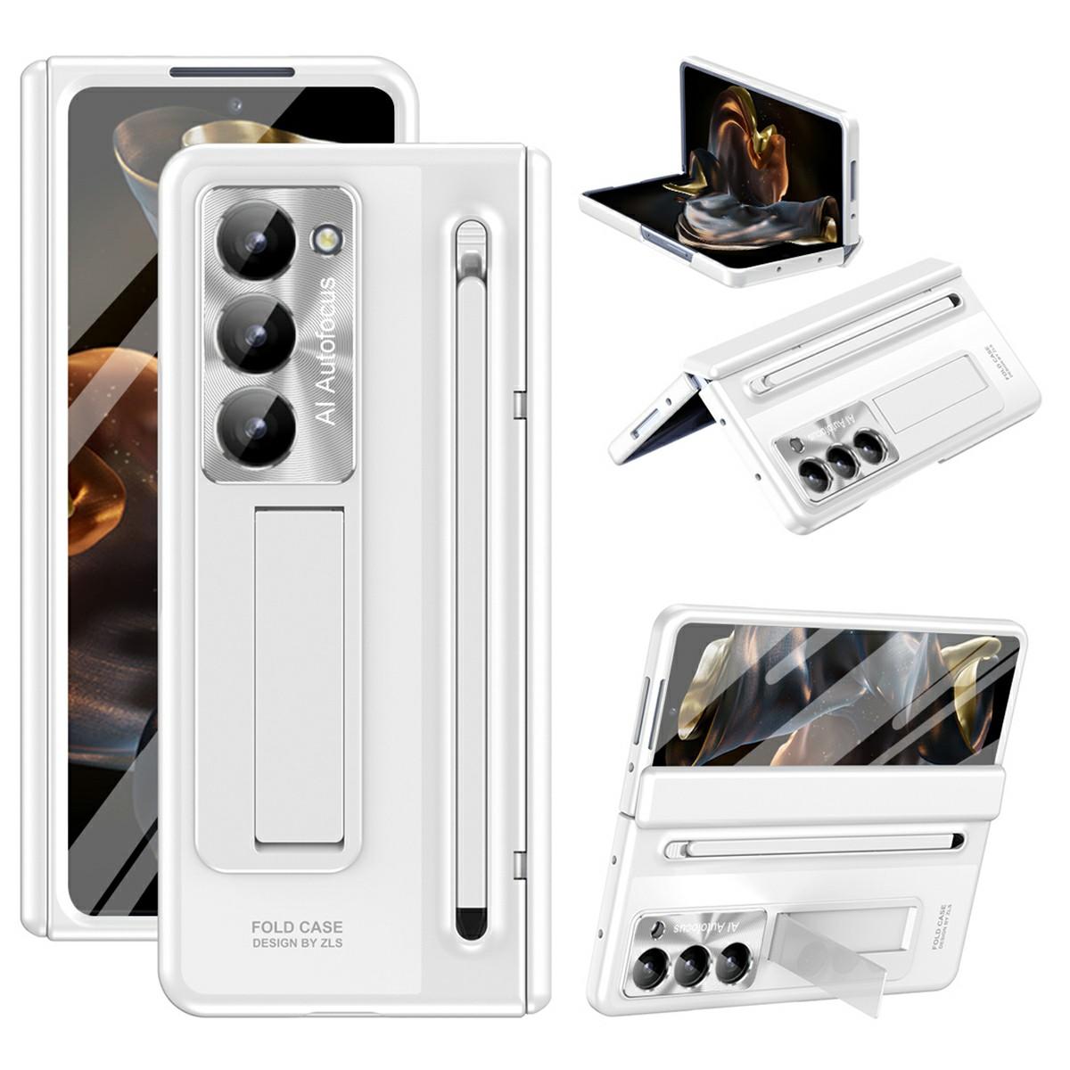 

For Samsung Galaxy Z Fold 6 Slim Case Kickstand Hinge PC Phone Cover with Tempered Glass Film,Stylus Silver