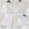 100% Cotton Embroidered Blouses Women Shirt Mid-sleeve Hollow Summer Top O-neck Loose Casual Button Up White Female Shirt