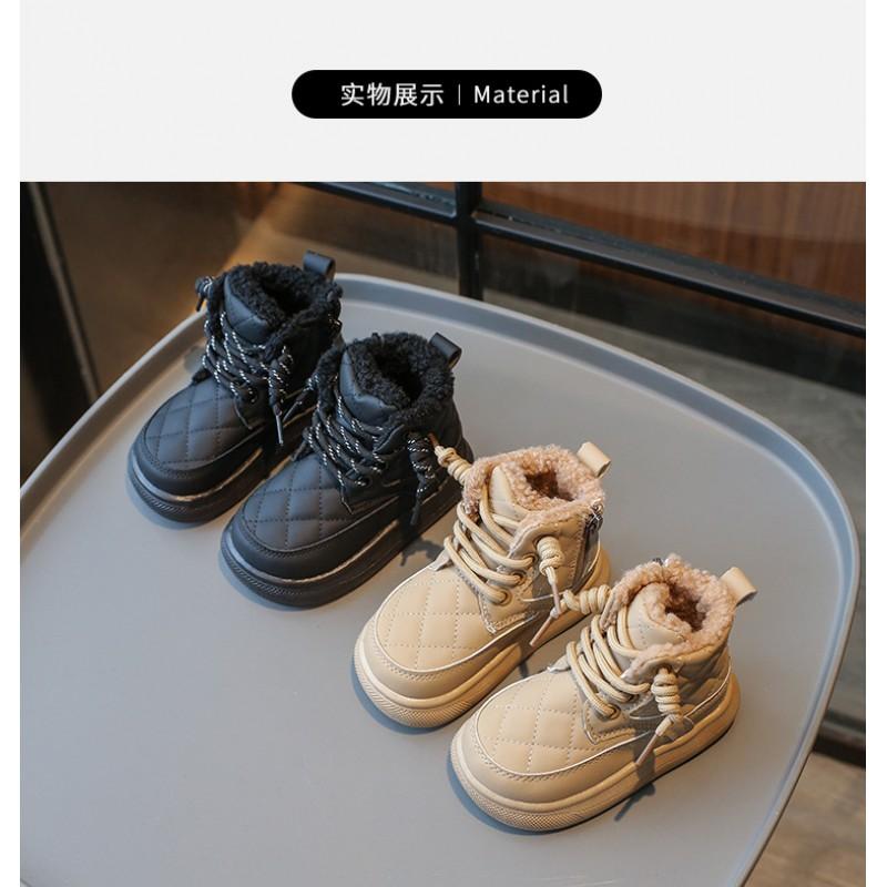 Kids Winter Warm Ankle Boots Boys Girls Faux Leather Snow With Fleece Lining Toddler Child Size 21-30