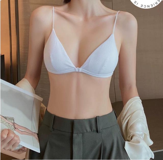 Women's Sexy French Triangle Cup Front Closure Bra Set with Thin Straps and Beautiful Back Design
