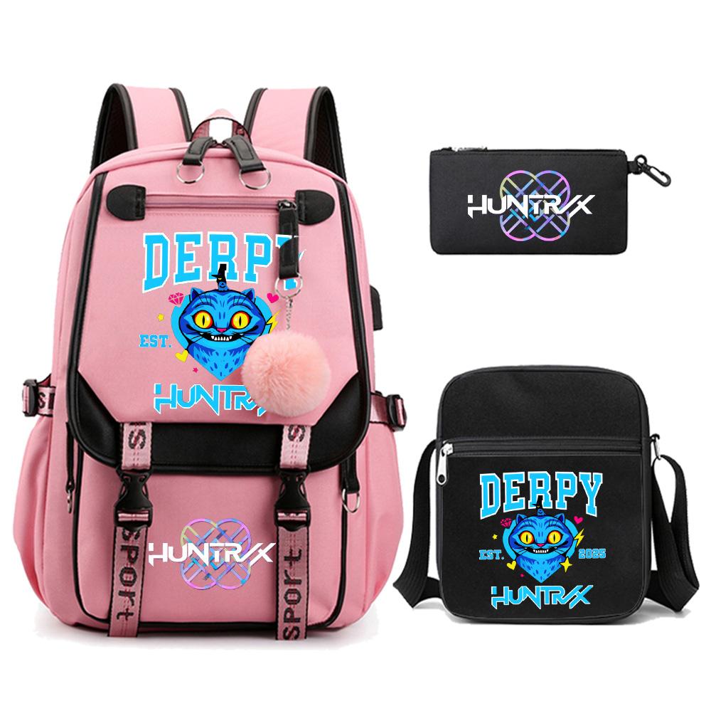 3Pcs/set Anime Kpop Demon Hunters Printed Backpack with Shoulder Bag Pencil Case for Teenager Girl Boy Bookbag Large Capacity Travel Bag Kid Gift