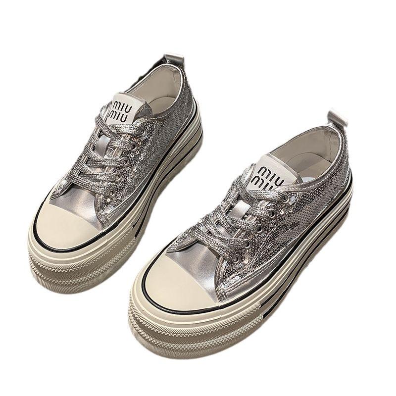 Silver Shoes Women's New Spring Women's Shoes Platform Muffin Shoes Versatile Canvas Shoes