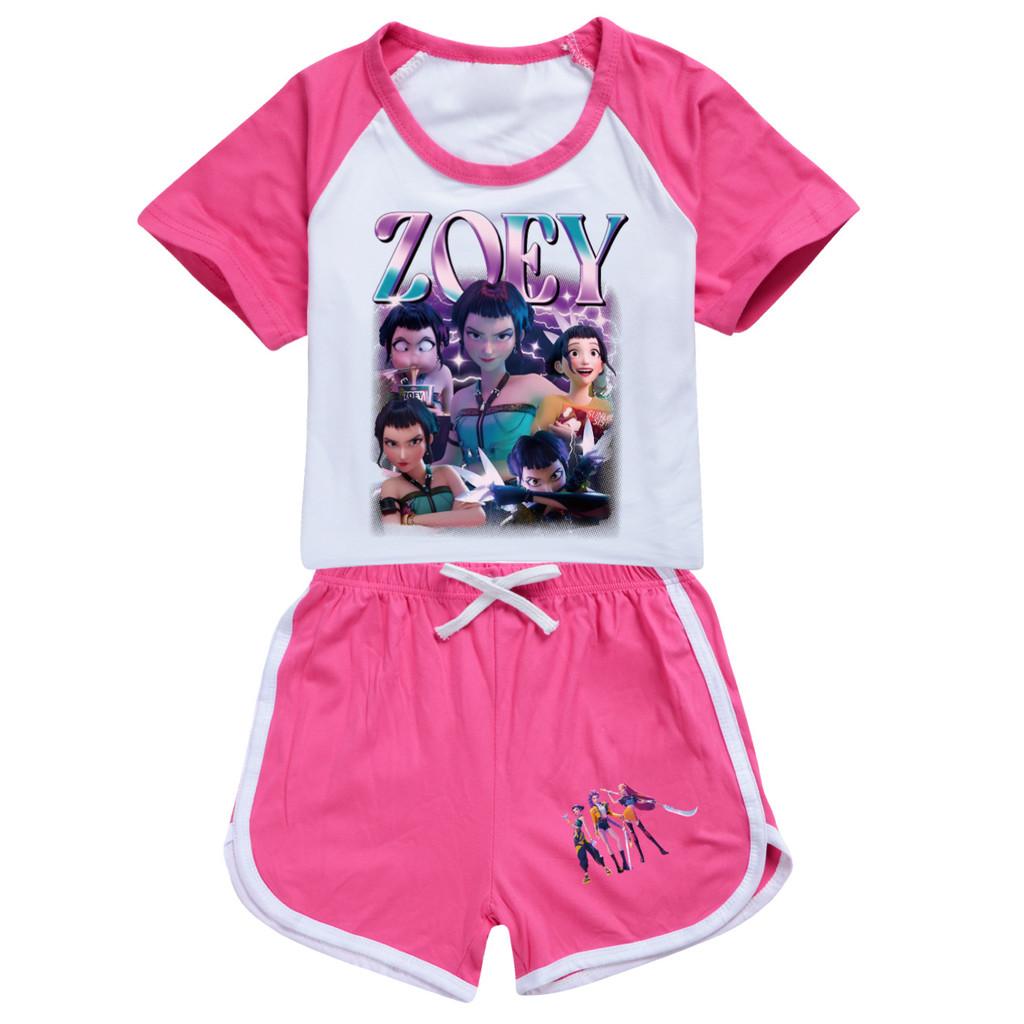 5002 Kids Girls POP Rumi Zoey Mira Print T-shirt Shorts Sport Tracksuit Clothes Set
