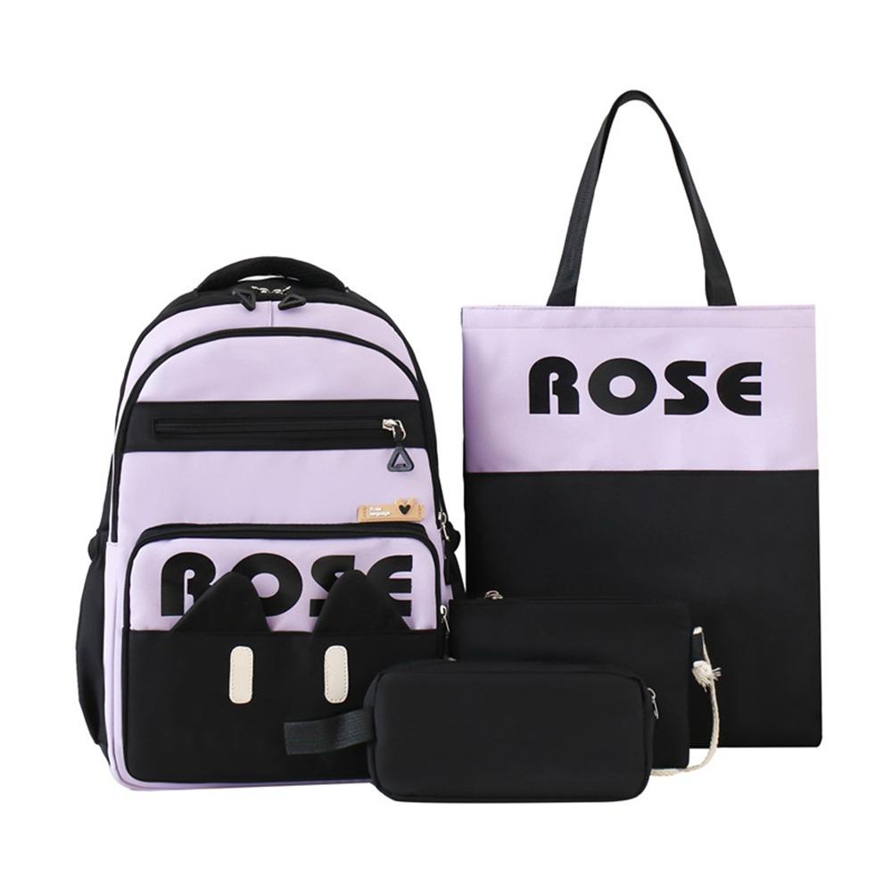 

4Pcs/Set Simple Large Capacity 4 in 1 Backpack Breathable Multifunction School Bag School Rucksack Casual Book Bag Travel чёрный
