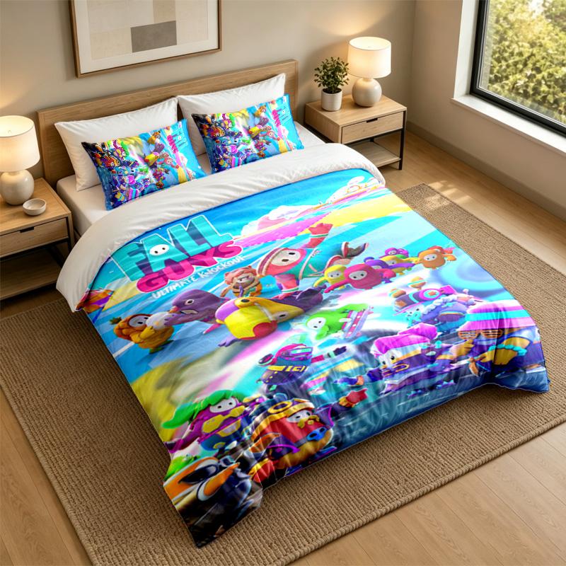 Weiches Bettwäsche-Set Fall Guys Muster, 1 Bettbezug plus 2 Kissenbezüge Stilvolles Schlafzimmer Heimtextilien