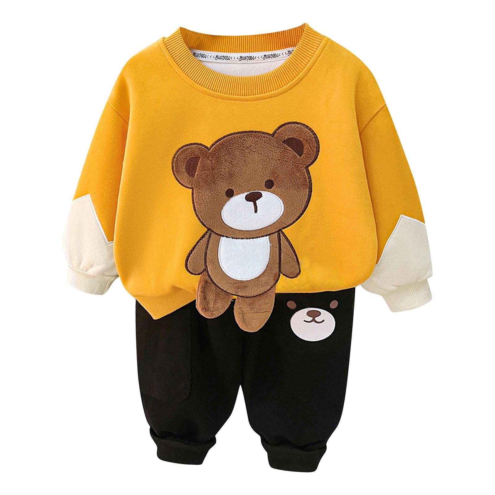 

Костюм для мальчиков, детская одежда на весну и осень, свитер, штаны, комплект из двух предметов 90 жёлтый