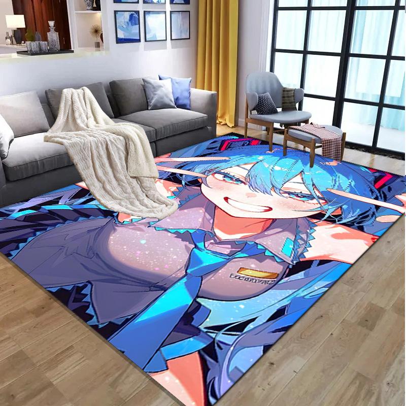Hatsune Miku Pattern Rug, Indoor/Outdoor Mat, for Picnic, Gameroom, Bedroom, Office, Living Room, Home Decor Carpet, Birthday Gift