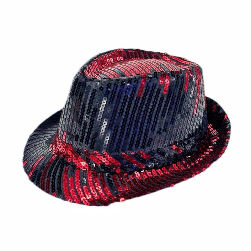 Cappello Baffo di Lusso con Accenti di Paillettes Cappello per Esibizioni di Danza sul Palco Cappello Scintillante Costume Copricapo Unisex per Occasioni Serale