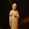 Cliff Cypress Wood Carving Statue of Shakyamuni Buddha Wood Engrave Wooden Sculpture Home Crafts Ornaments Decoration
