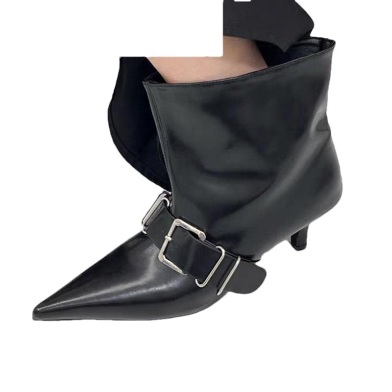 Pointed Toe Women Fashion Boots Ankle Mid Heels Shoes Dresigner Buckle Women Chelsea Boots Winter New Trend 2024 Goth Chaussures