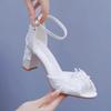 Women White Silk High Heels Summer Peep Toe Buckle Strap Bridal Wedding Dress Sandals