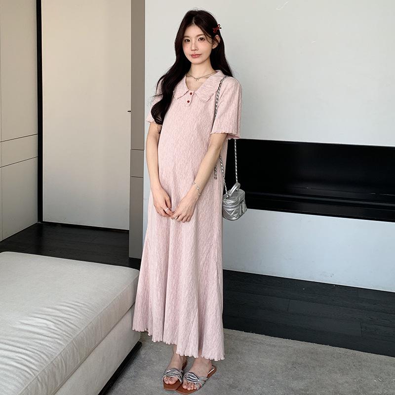 Elegant Summer Maternity Polo Neck Dress - Short Sleeve, Slimming A-line Skirt XL