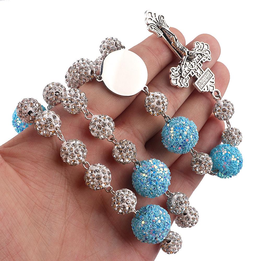 European & American Women's Six-Layer Rosary Necklace with Diamond-Studded Soft Clay Beads