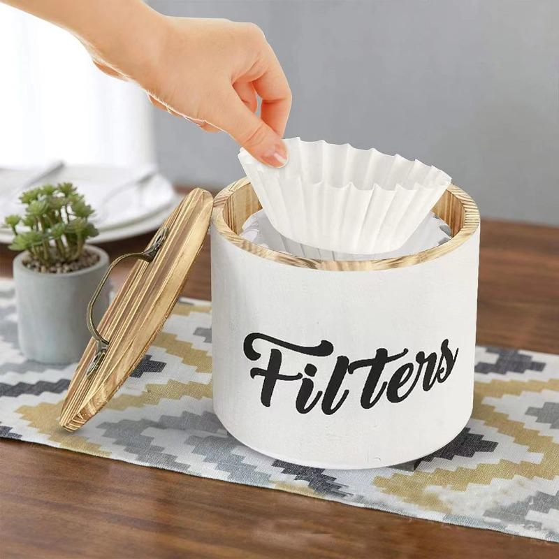 1pc High-capacity American Country Retro Coffee Filter Storage Box Coffee Storage Container Storage Wooden Box