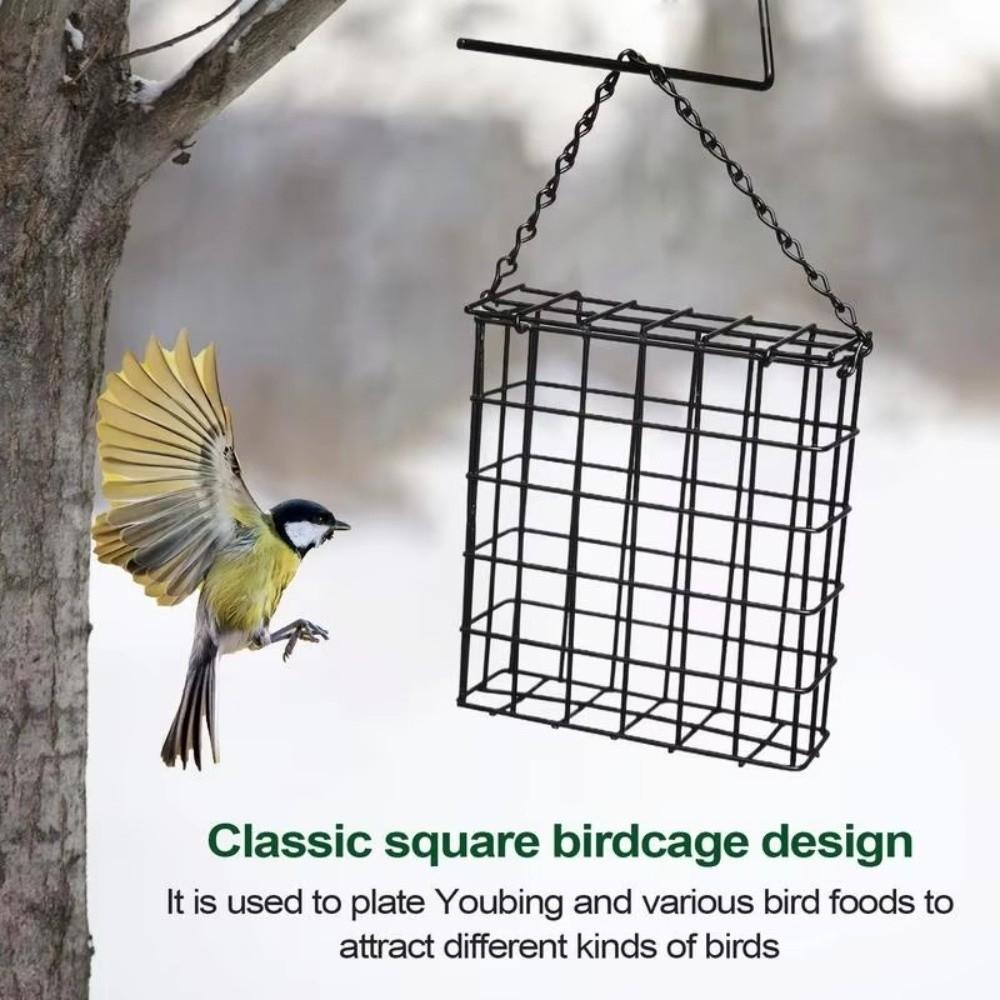 Metal Wire Suet Ball Bird Feeder Square Rust Resistant Hanging Bird Feeder Squirrel Proof Iron Bird Food Container Tree Hanging