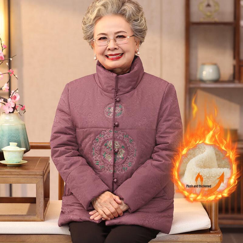 

YUZHAOLIN Женское зимнее пальто с плюшевой подкладкой и меховым воротником для пожилых женщин 5XL