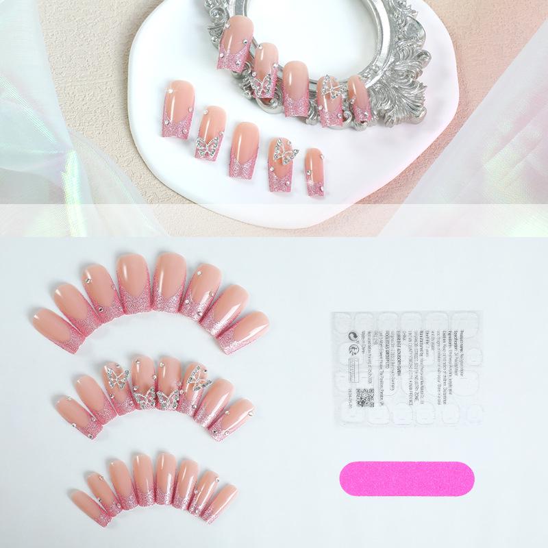 

2024 Премиум Глиттер Бабочка Стразы Длинные Ногти Гроб Пресс-он