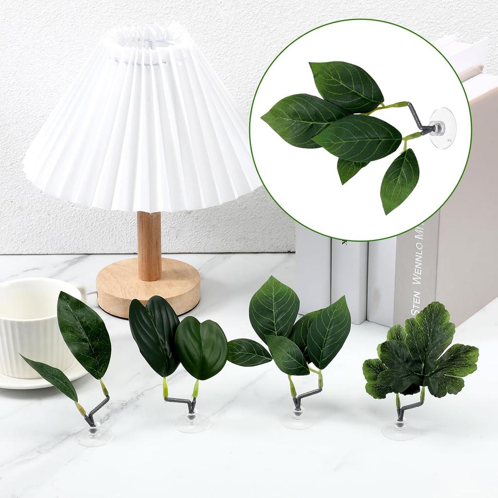 KALIONE 4 Pcs Fish Leaf Pad - 4 Styles Betta Leaf Hammocks with Suction Cup, Fish Tank Accessories Aquarium Décor for Simulating Natural Habitats