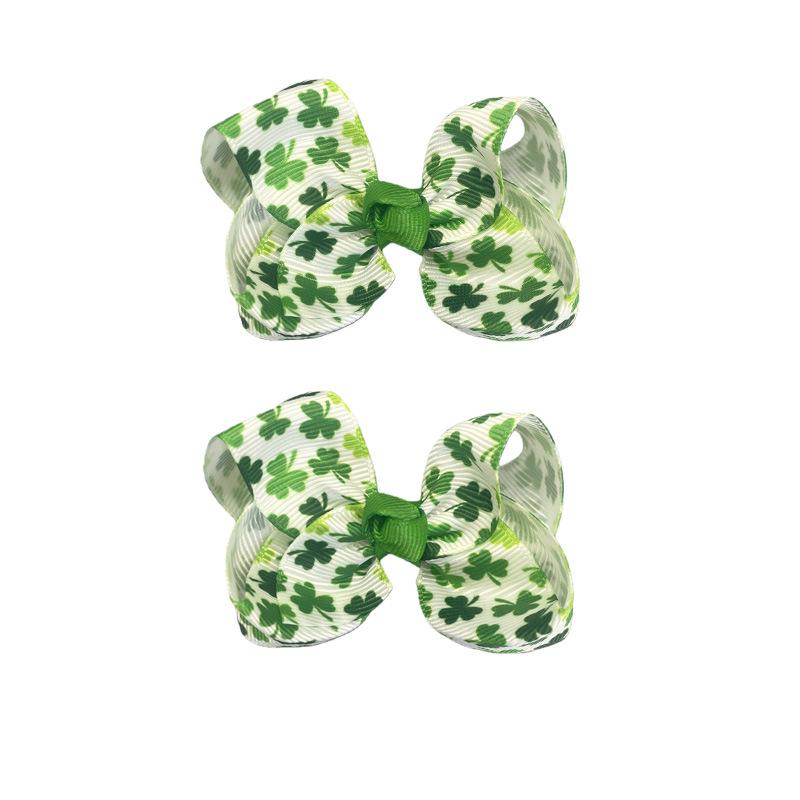 Green Shamrock St. Patrick s Day Handmade Children s Bow Hair Clip зелёный