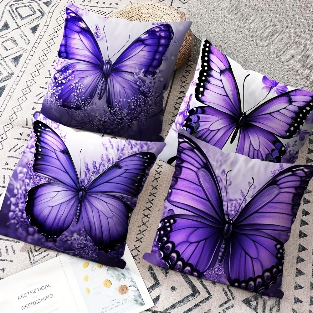 4 Piezas/Set Fundas Almohada Con Diseño Mariposa Morada, Tamaño Estndar/Queen, Elegantes, Estilosas, Lavables A Mquina,