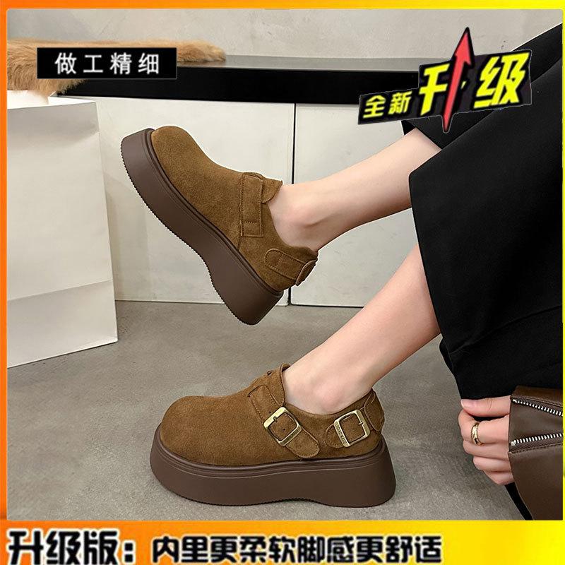 Leather platform casual women's shoes autumn and winter new lazy one-pedal Boken Loafer single shoes