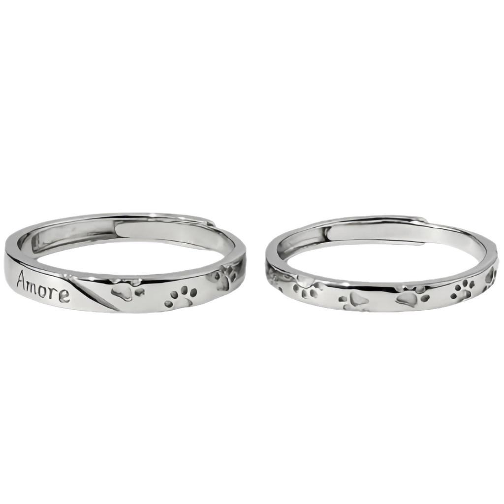 Bagues de Couple Chat & Chien en Argent Sterling 999 - Mignonnes, Luxe Léger Argent Pur Bestseller Qixi.