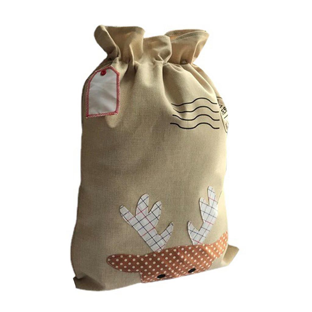 Handmade Christmas Present Pouch Large Polyester Bag for Holiday Gift Wrapping Santa/Deer Candy Storage Container