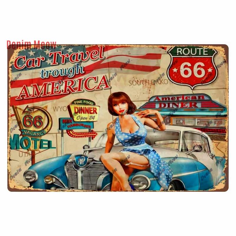 Vintage Metal Sign Plate, Garage Wall Decor, Man Cave, Gas Station Printing, Home Decor, Bar, Pub, Club, Retro, Route 66, WY1