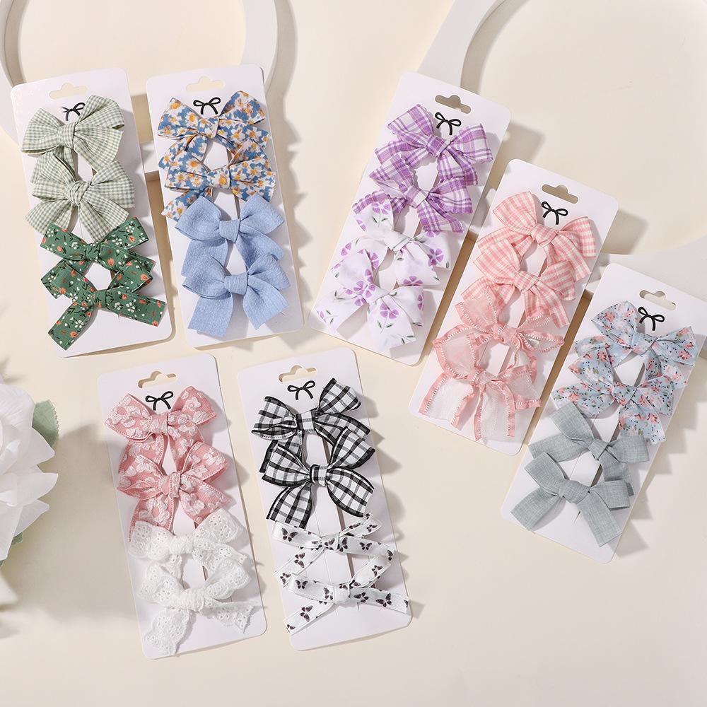 Simple Bow Hairpin Set, Four-Piece Set Of Children'S Hair Accessories, Fabric Hairpin Set, Baby Headgear 5135.
