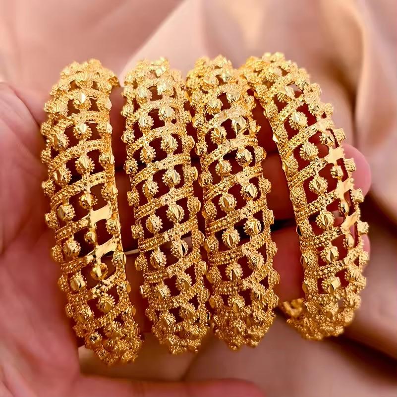 African Gold Color Shiny Bangles for Women Girls Dubai Circle  Bride Wedding Bracelet Ethiopian Jewelry