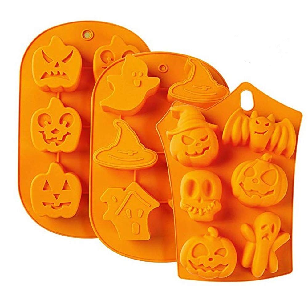 

Kingsie Halloween Cookie Set of 3 Silicone Chocolate Molds for Cake and Confectionery Molds, Molds, Bat, Pumpkin, Ghost, Skeleton, Decorating, Baking, помаранчевий