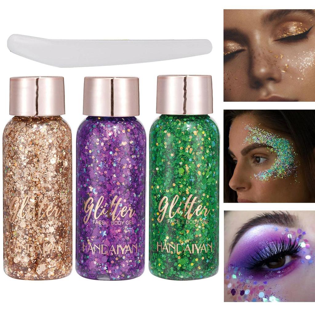 Body Glitter Gel Waterproof Eye Glitter for Girls Body Glitter Gel Sequin Glitter Eyeshadow Glitter Body Gel for and Parties Set, - Kit, 3-Color Gel,