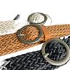 Womens Woven Modern Belt In Black Camel And Beige With Round Buckle For Everyday Wear