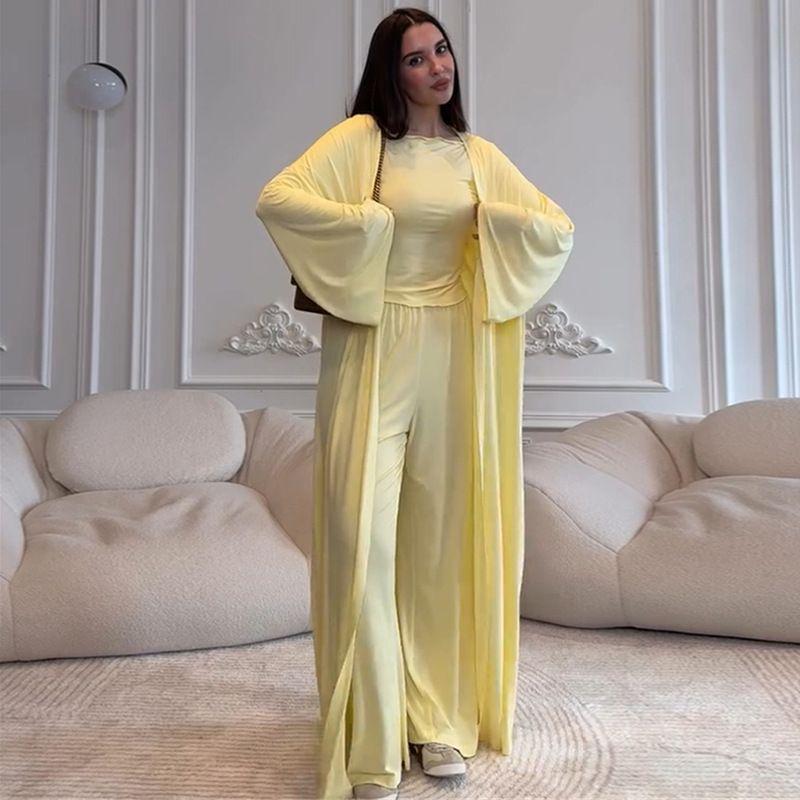 

Western Style Fashion Casual Loose Robe Top Trousers Three-Piece Fashion Three Piece Set Yellow XL