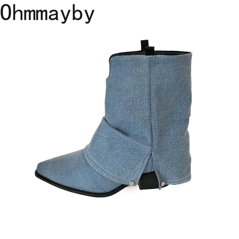 Fashion Vintage Women Western Cowboy Boots Fashion Pointed Toe Shoes Ladies Thick Heel Short Botas Autumn Winter Zapatos De Mujer
